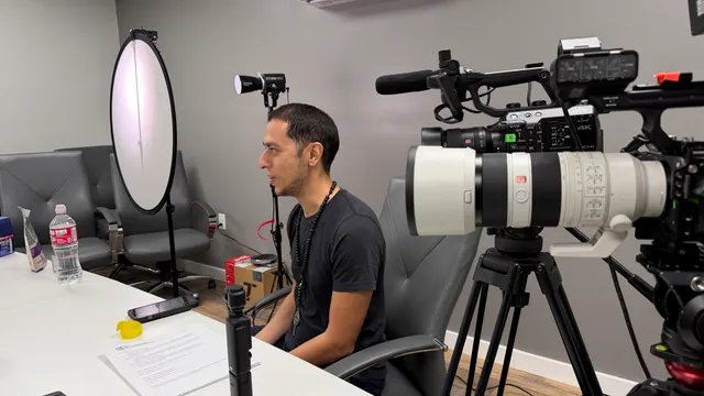 Behind the scenes: an interview setup with a Sony camera and studio lighting